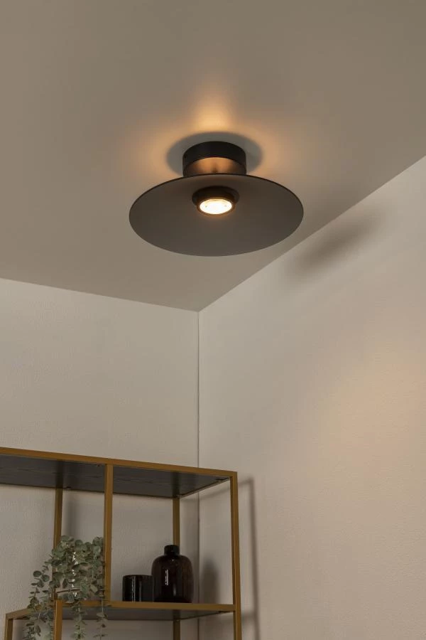 Lucide Premium MENGA - Deckenleuchte - Ø 40 cm - LED Dim. - 1x11W 2700K - Rauchfarbe Grau - Atmosphäre 1